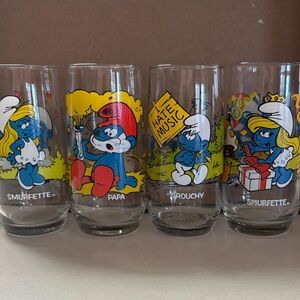 Set of 4 Smurf Character Glasses - Smurfette x2, Papa, Grouchy